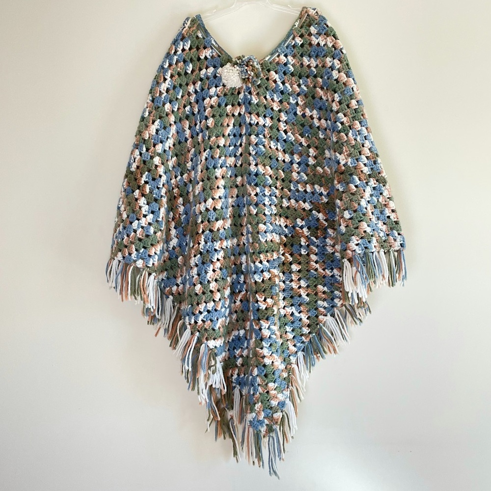 Vintage Multicolor Handknit Poncho